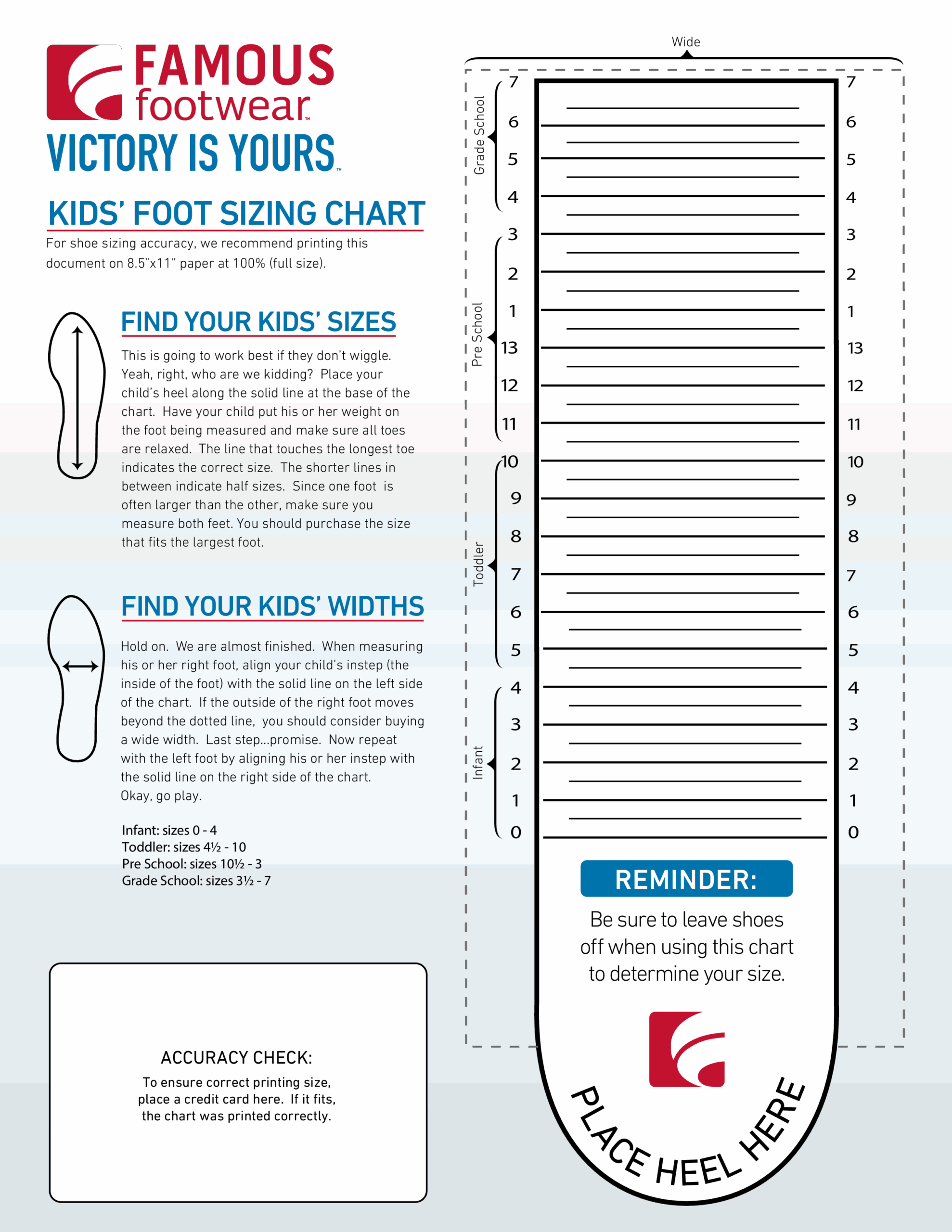 Kids Foot Size Chart Templates At Allbusinesstemplates