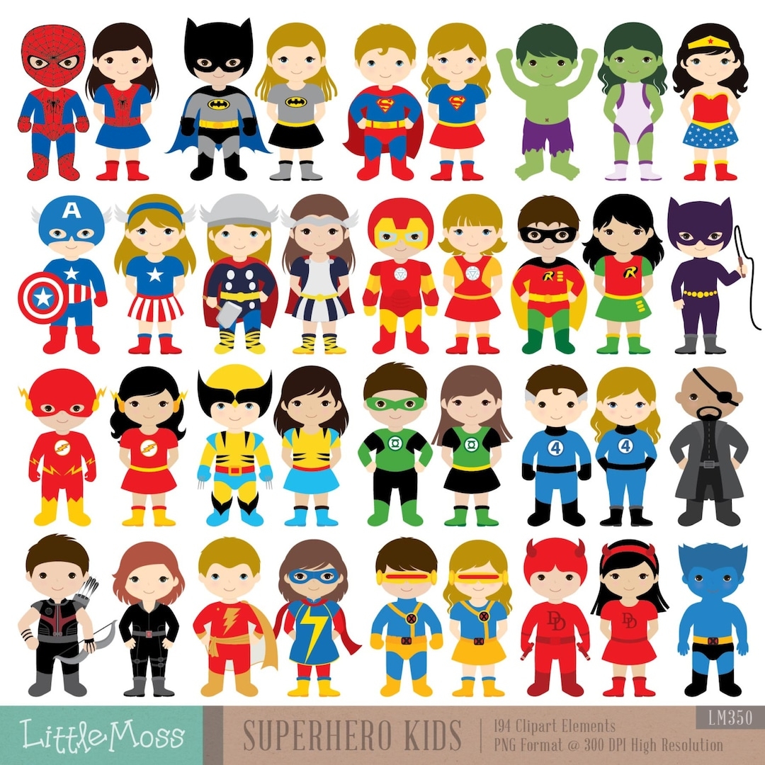 Kids Superhero Clipart 36 PNG Images digital Download Etsy