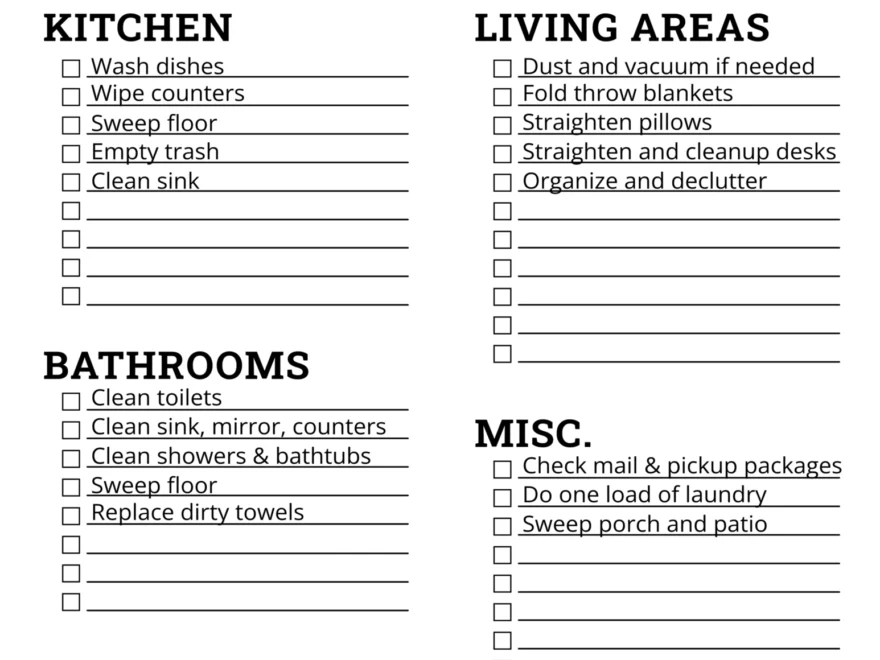 Kitchen Cleaning Checklist Printable Printable Party Favors