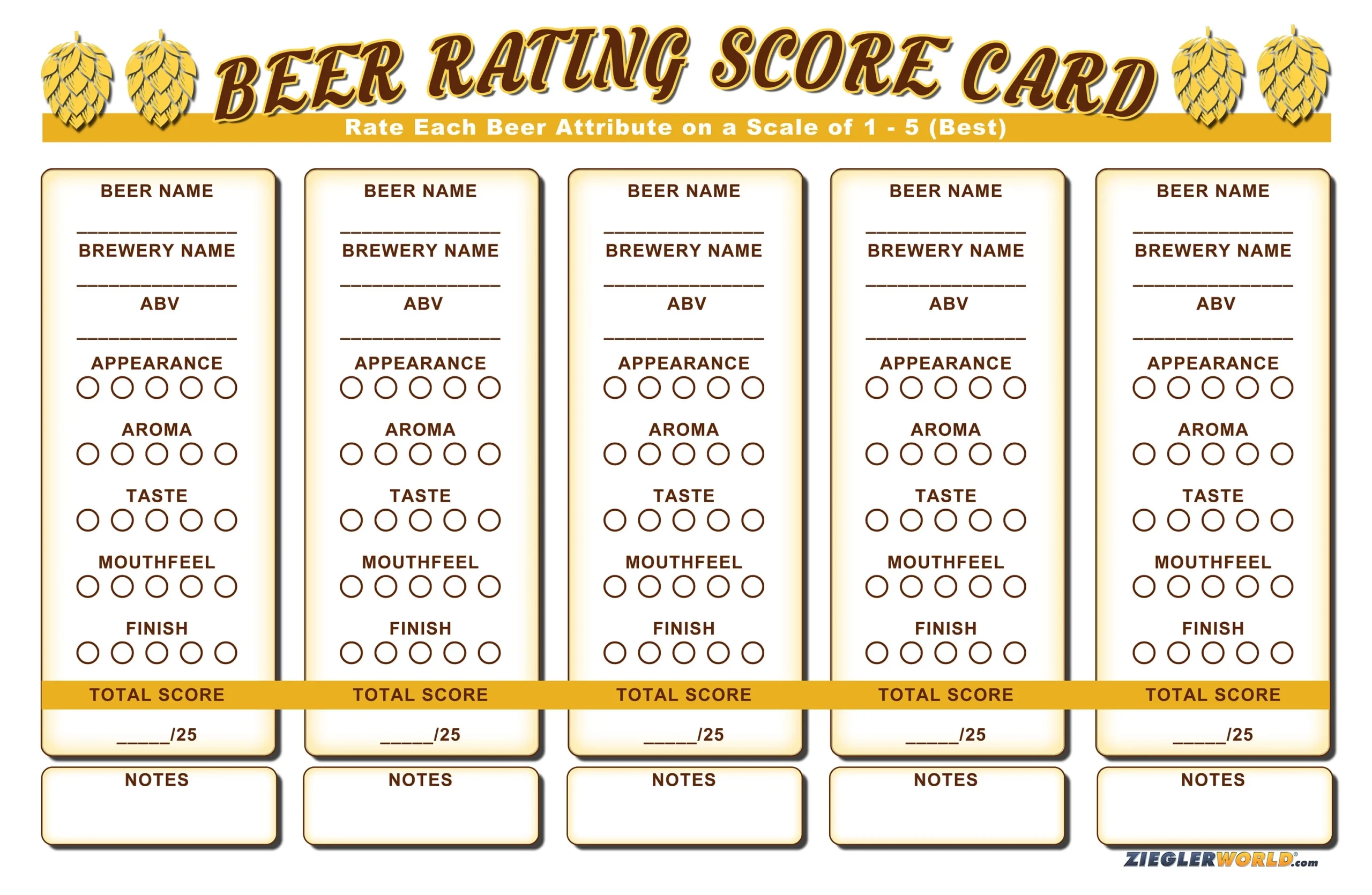 Beer Rating Sheet Printable