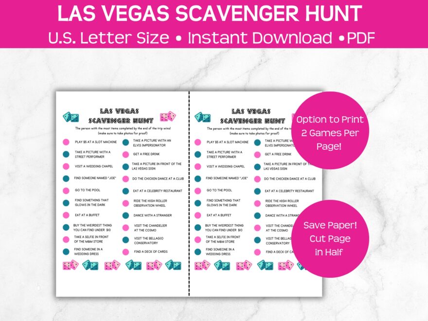 Las Vegas Scavenger Hunt Fun Printable Game instant PDF Download Etsy