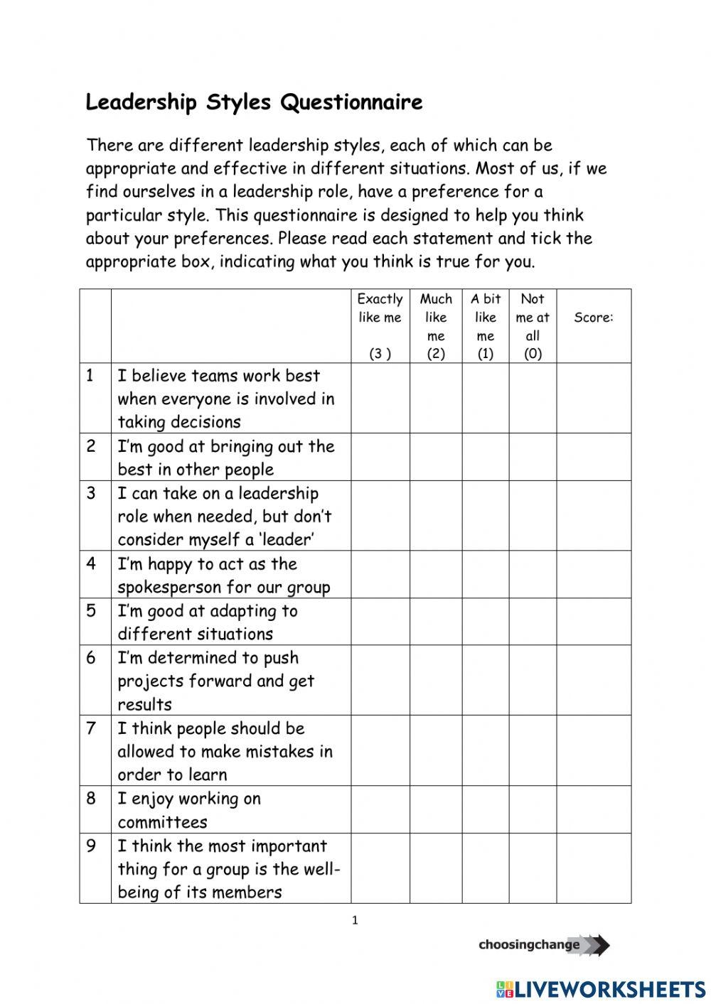 Leadership Styles Quiz Printable