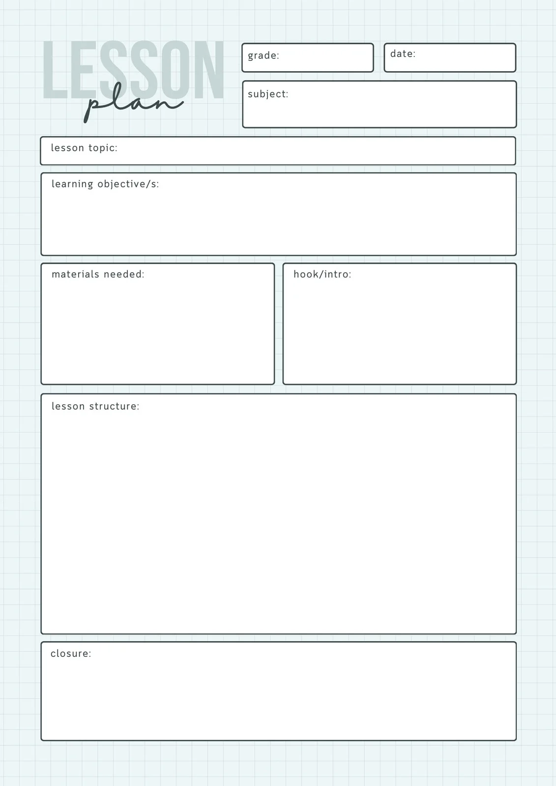 Printable Lesson Planner Secondary Teacher