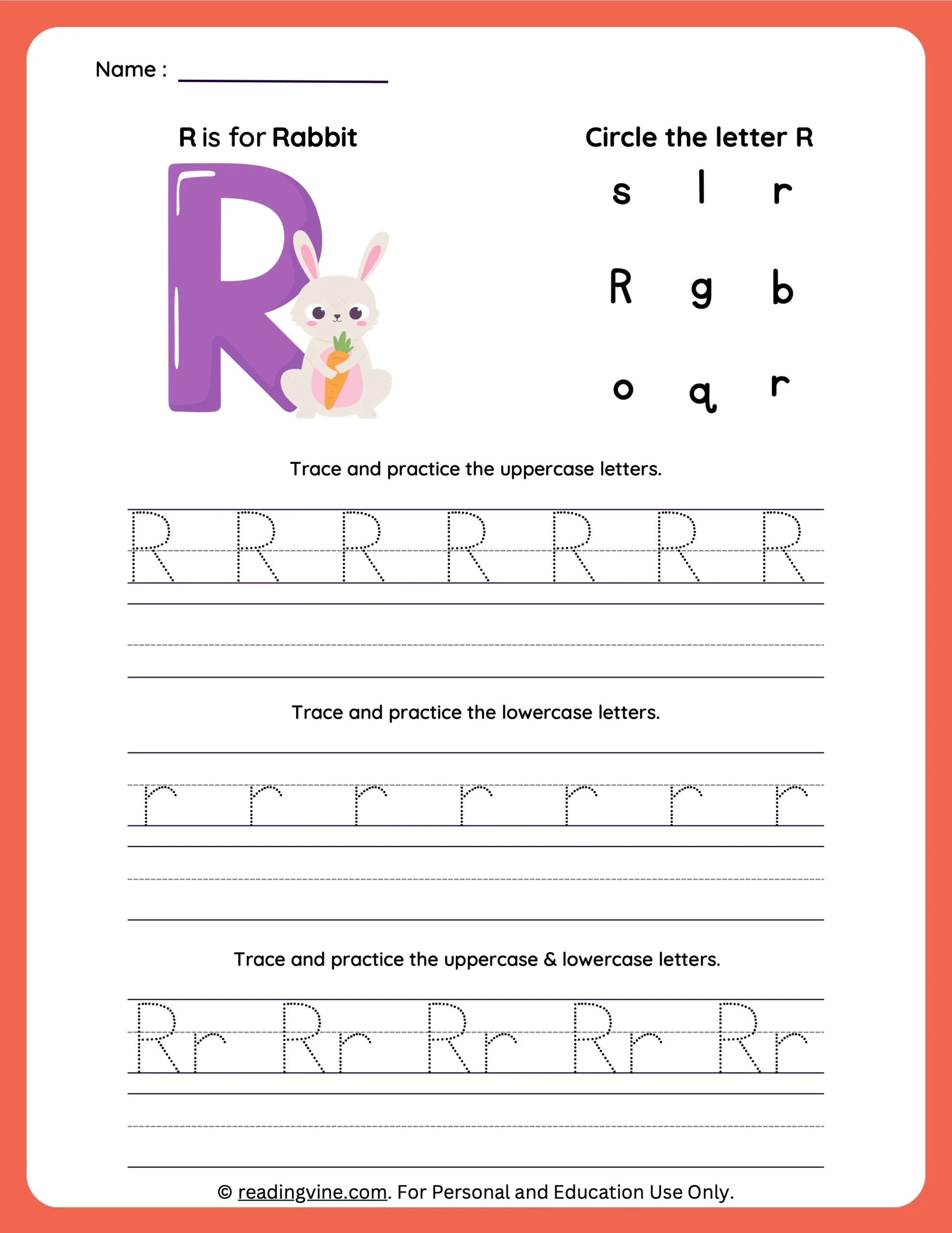 Kids Letter Tracing Sheet Printable R