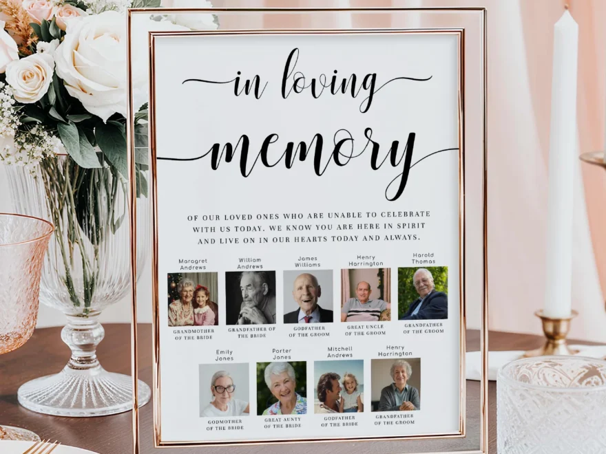 Leyton Script White Printable In Loving Memory Sign Template Black Bow Studio