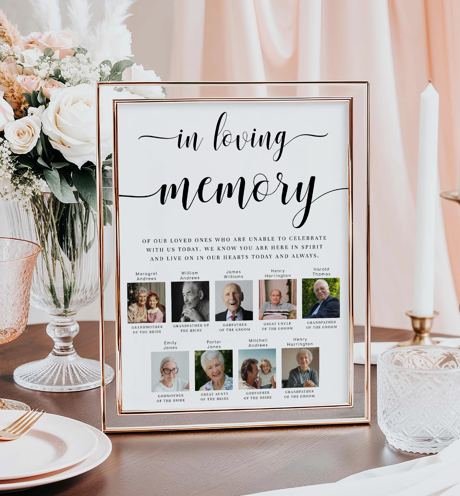 Leyton Script White Printable In Loving Memory Sign Template Black Bow Studio