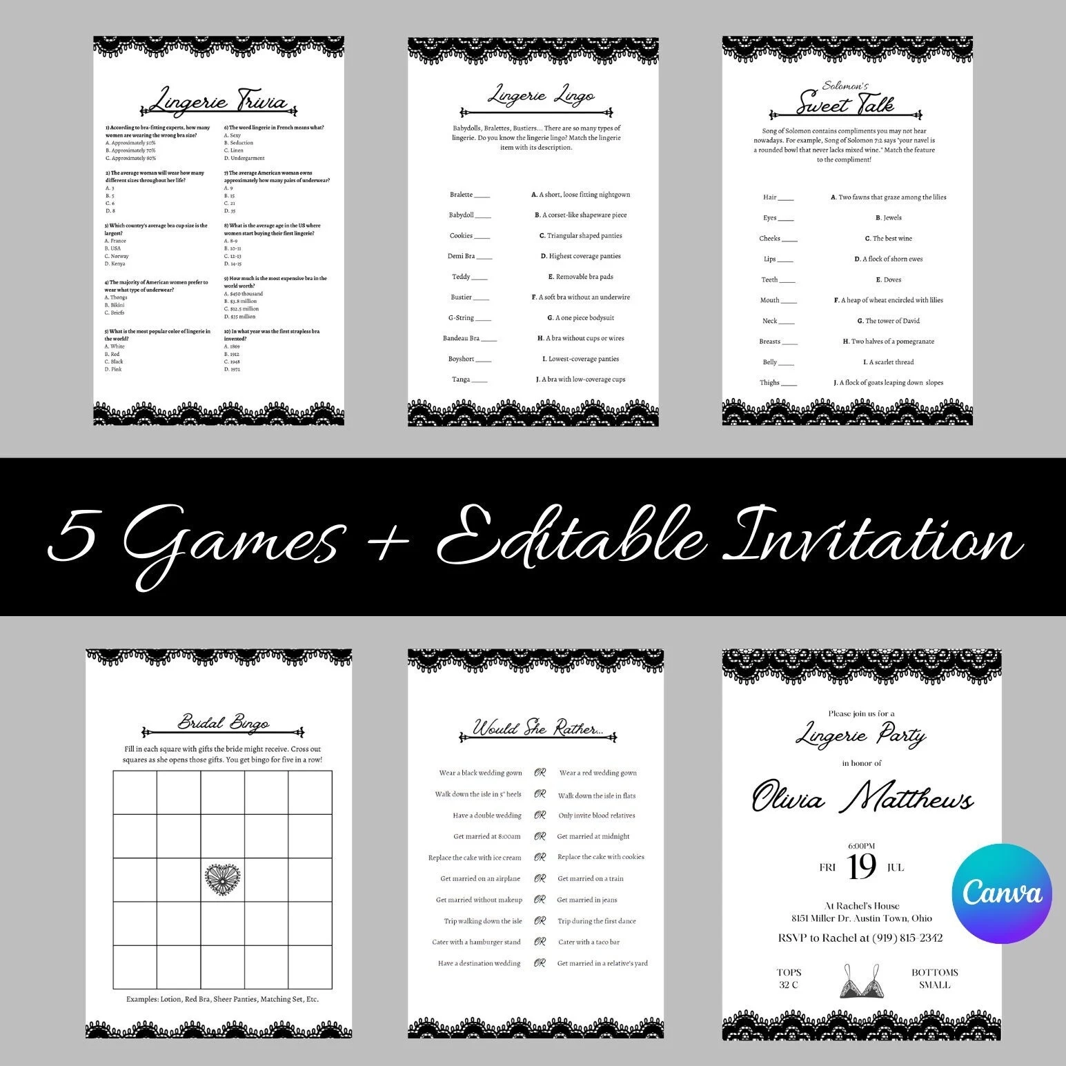 Free Printable Lingerie Trivia