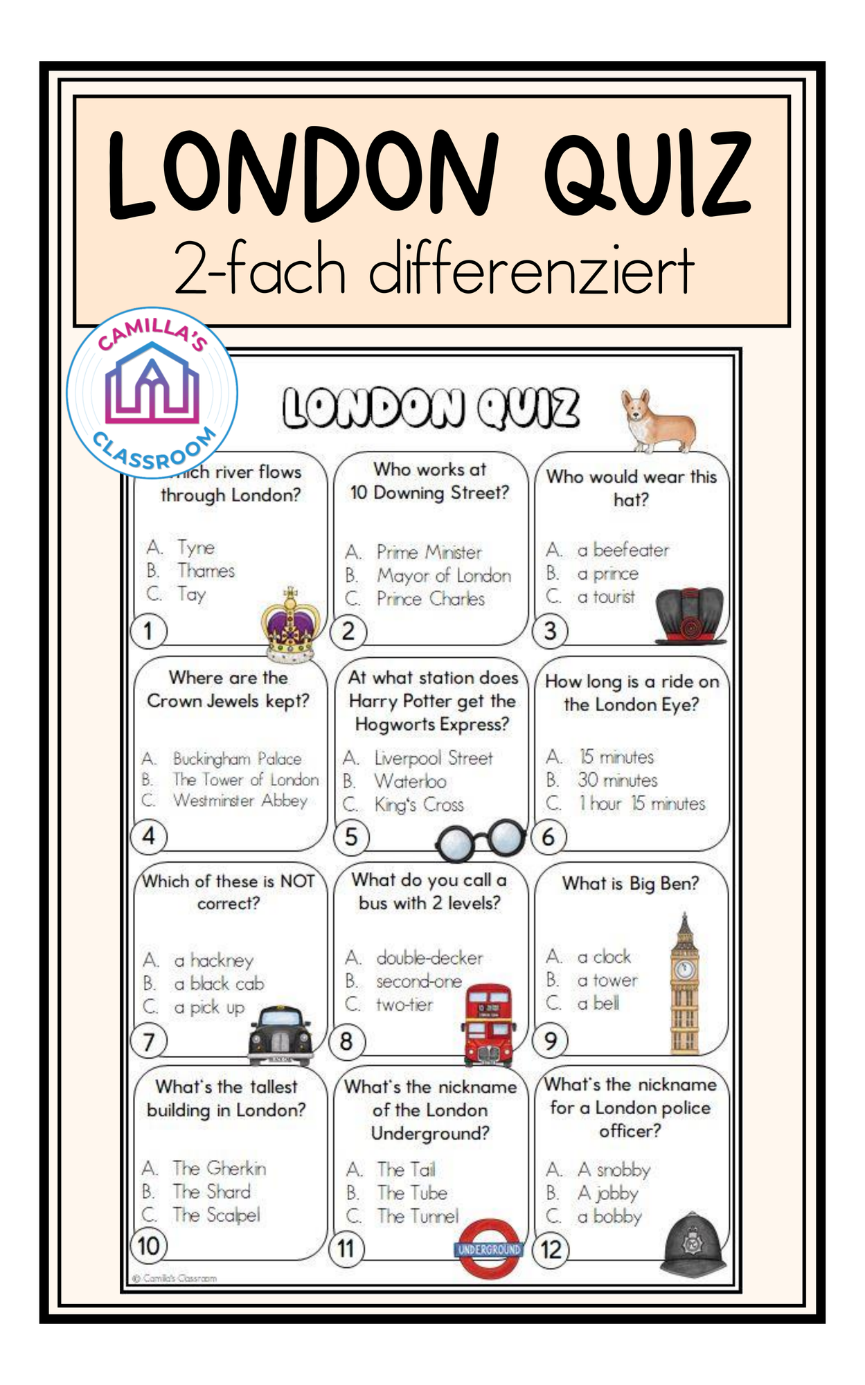London Quiz 2 fach Differenziert Unterrichtsmaterial In Den F chern Englisch Fach bergreifendes
