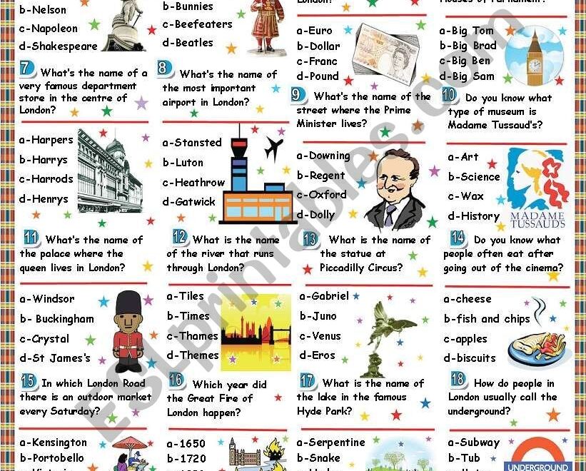 London Quiz Time Key Included ESL Worksheet By Katiana