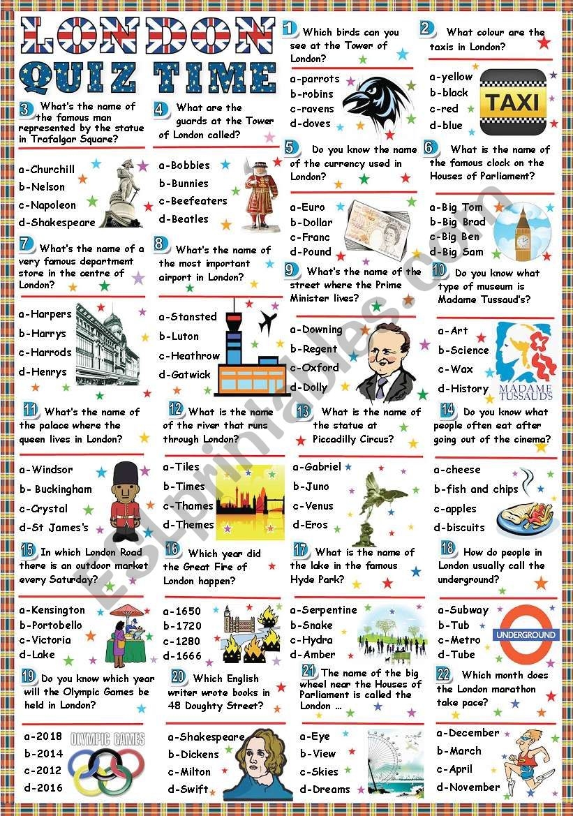 London Quiz Time Key Included ESL Worksheet By Katiana