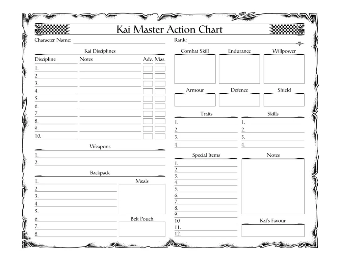 Lone Wolf Adventure Game Action Chart The Voyager s Workshop