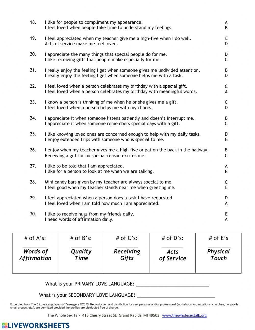 Love Language Q Free Interactive Worksheets 140860
