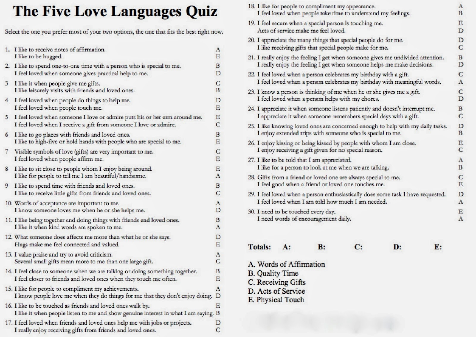 Printable Kids Love Language Quiz