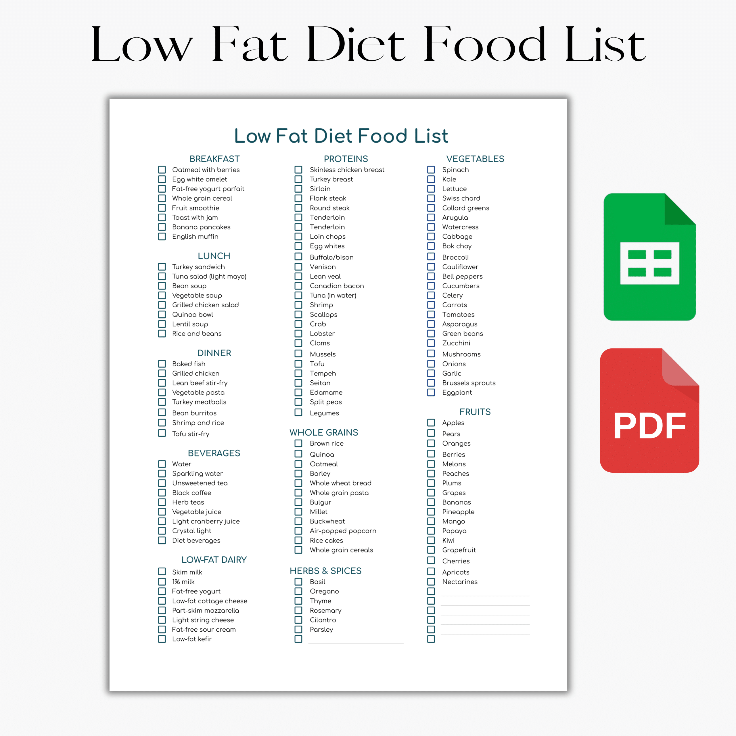 Low Fat Foods List Printable