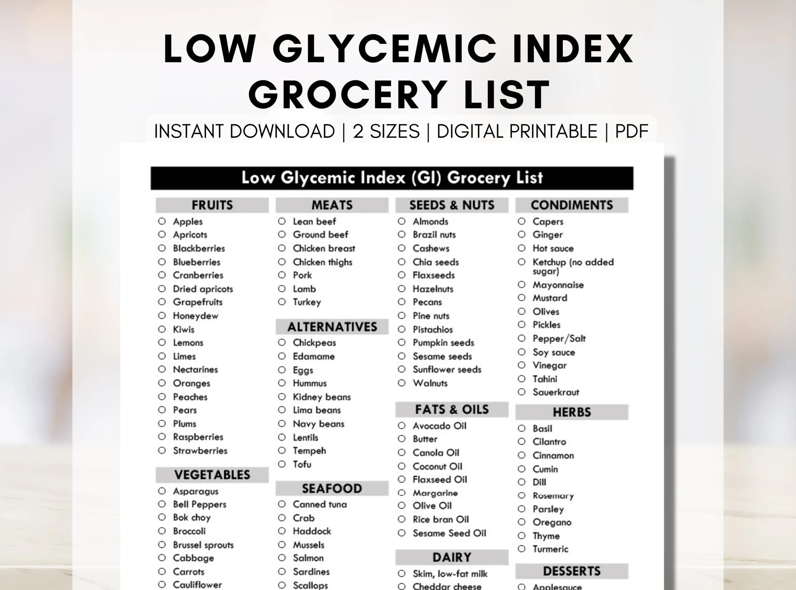 Low Glycemic Food List Printable