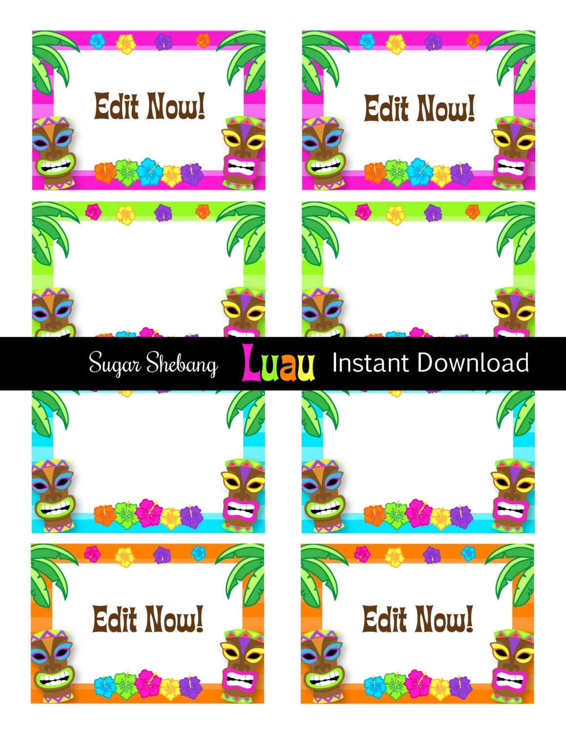 Luau Food Labels INSTANTLY Downloadable And Editable File Personalize At Home With Adobe Reader Or Picmonkey Luau Party Supplies Etsy