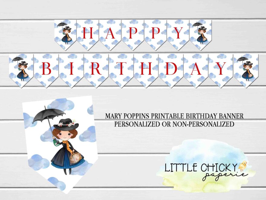 Mary Poppins Birthday Banner Happy Birthday Banner Printable Banner Instant Download Birthday Banner Etsy
