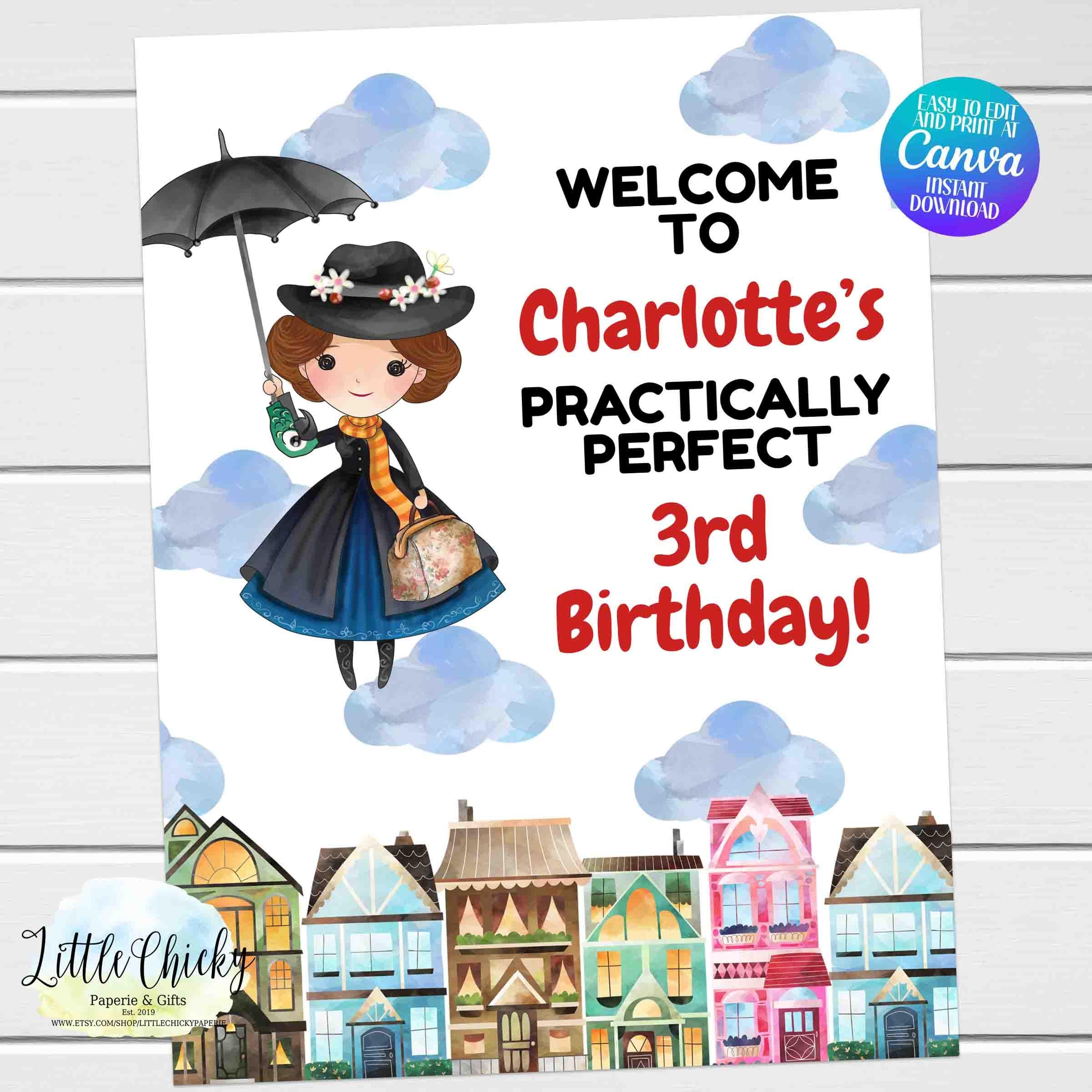 Mary Poppins Birthday Welcome Sign Instant Download Printable Welcome Sign Birthday Or Baby Shower Welcome Sign Canva Template Etsy