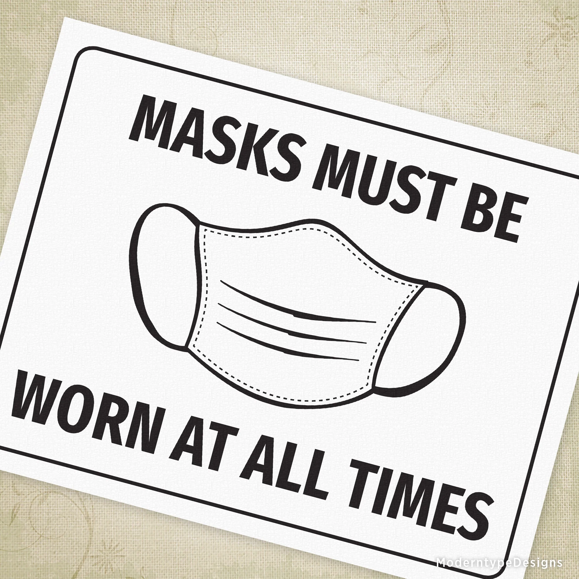 Masks Must Be Worn Sign Printable