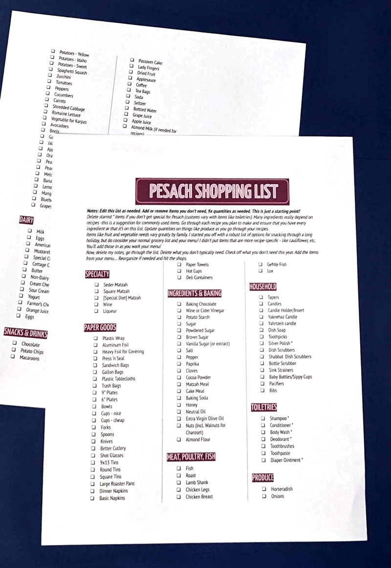 Printable Kosher Grocery List