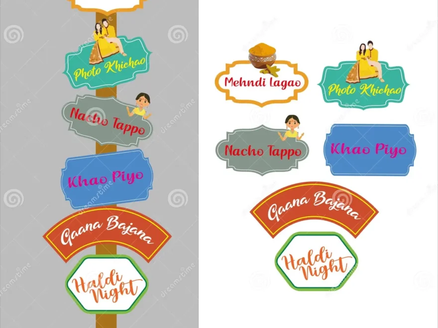 Mehndi Signs As Directional Welcome Signs Stock Vector Illustration Of Board Brand 344619255