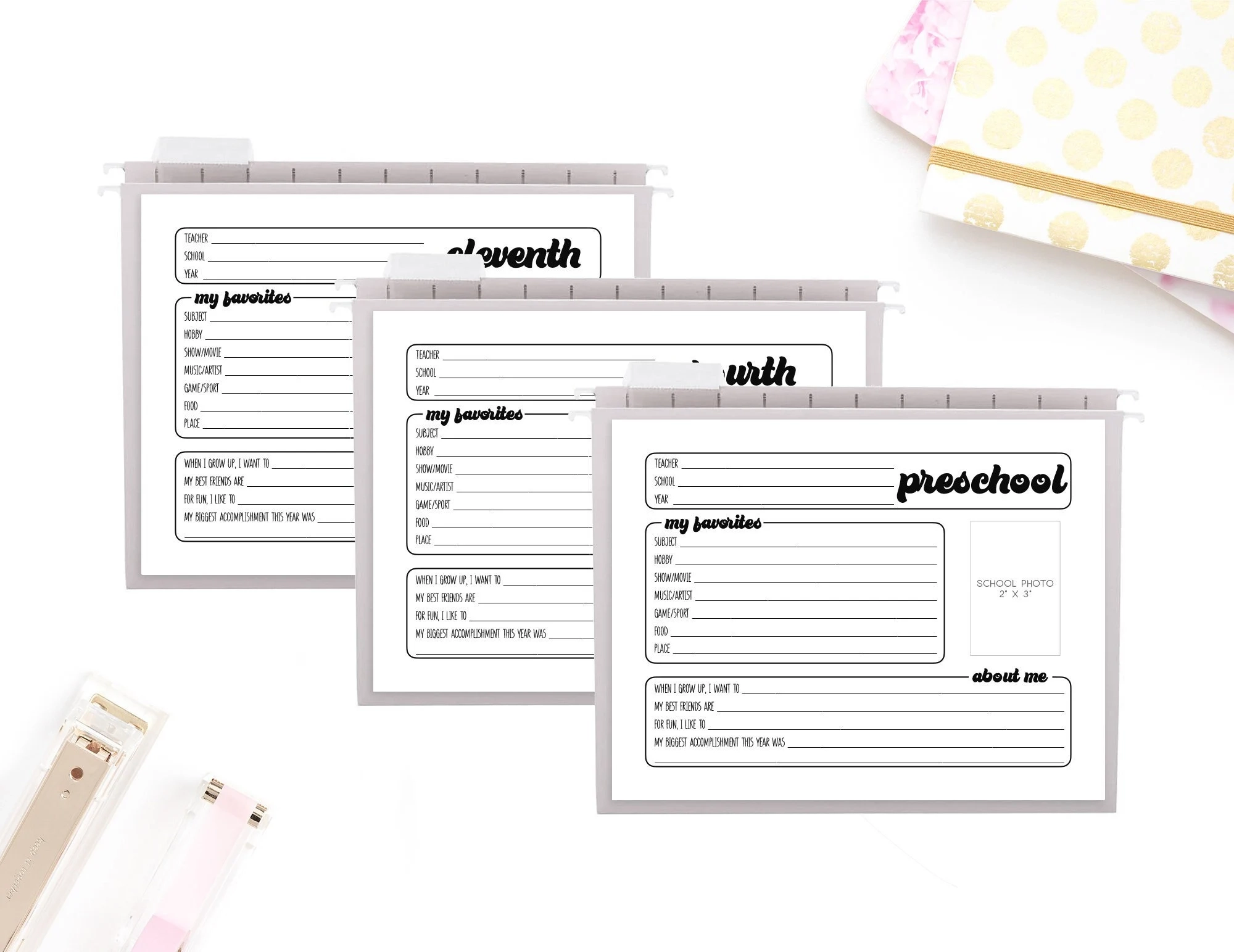 Memory Box Printable Pages INSTANT DOWNLOAD School File Box Milestone Tote Kids School Memory Box PDF K 12 First Day Interview Set Etsy