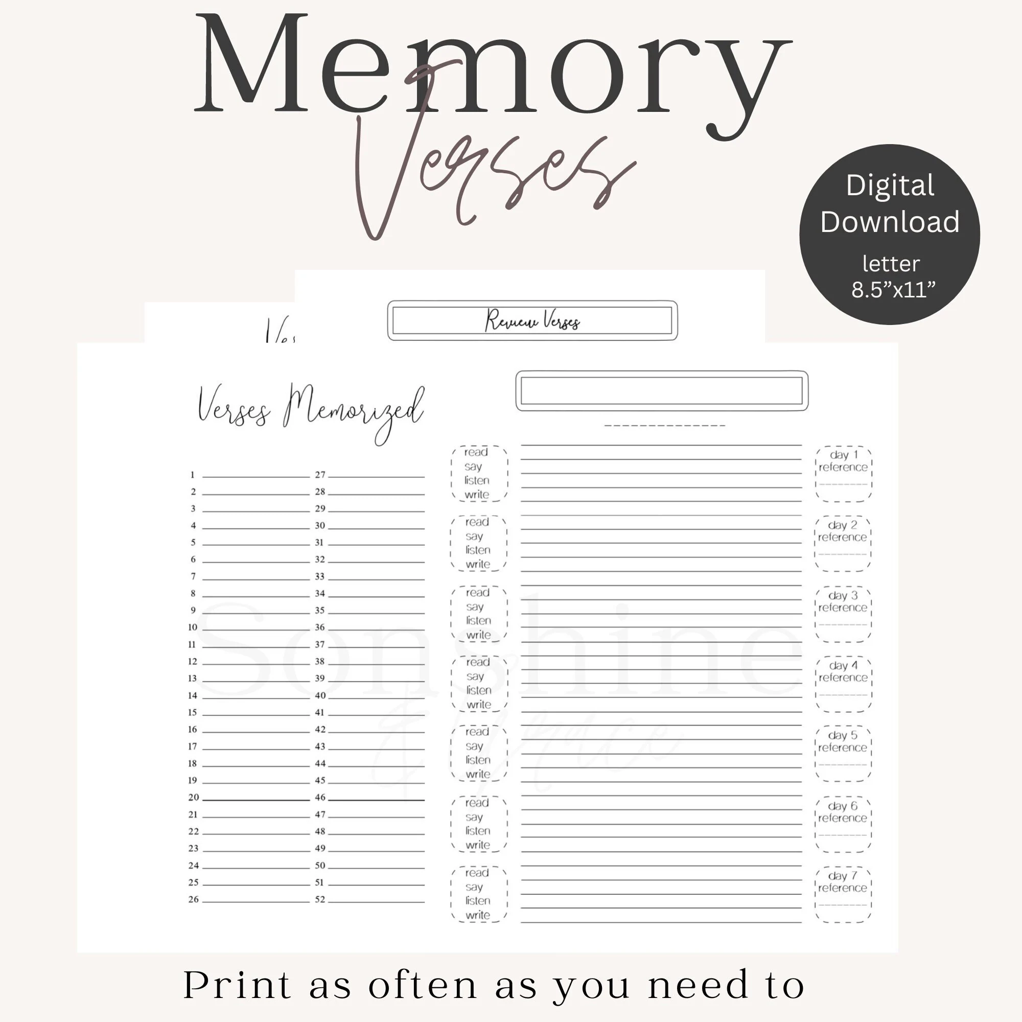 Memory Verse Printable Bible Study Worksheet PDF Download Etsy Memory Verse Printable Bible Study Worksheet PDF Download Etsy