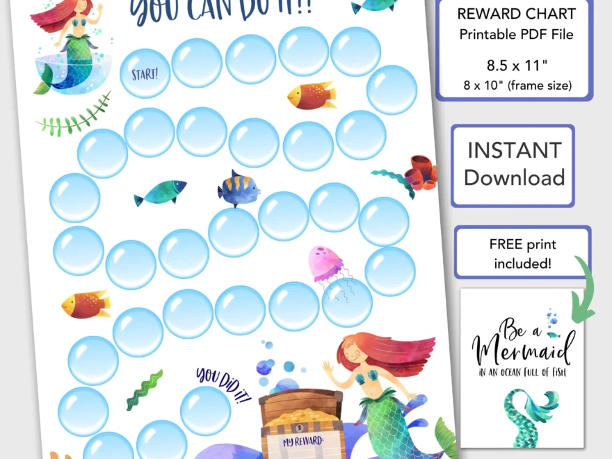 Mermaid Reward Chart For Kids Behavior Chart Printable Chore Chart Toddlers PDF Instant Download Toddler Sticker Chart Kids Chart Etsy