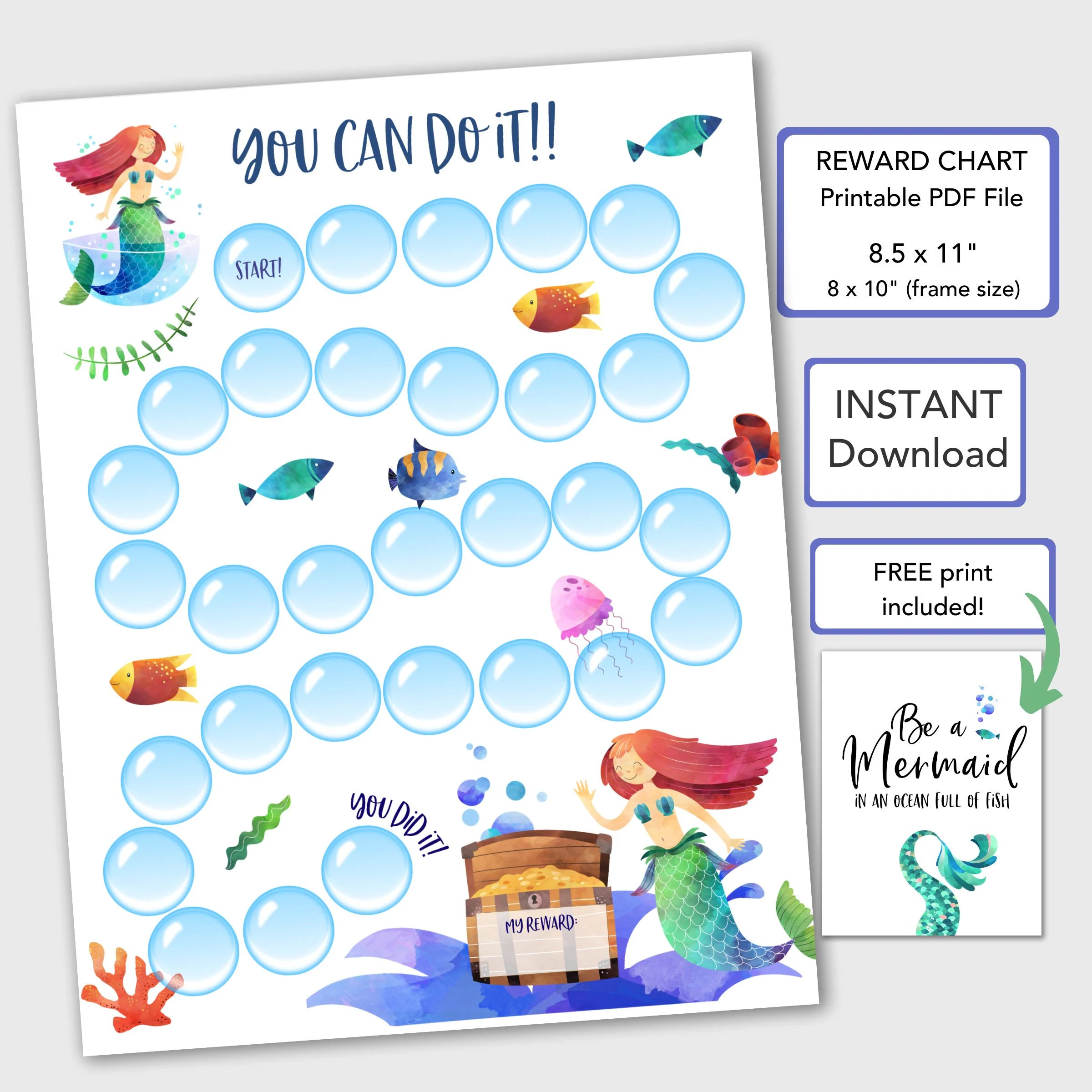 Mermaid Reward Chart For Kids Behavior Chart Printable Chore Chart Toddlers PDF Instant Download Toddler Sticker Chart Kids Chart Etsy