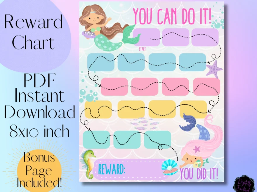Mermaid Reward Chart Printable Reward Chart Mermaid Sticker Chart Kids Chore Chart Daily Routine Sticker Chart Kids Behavior Chart Etsy