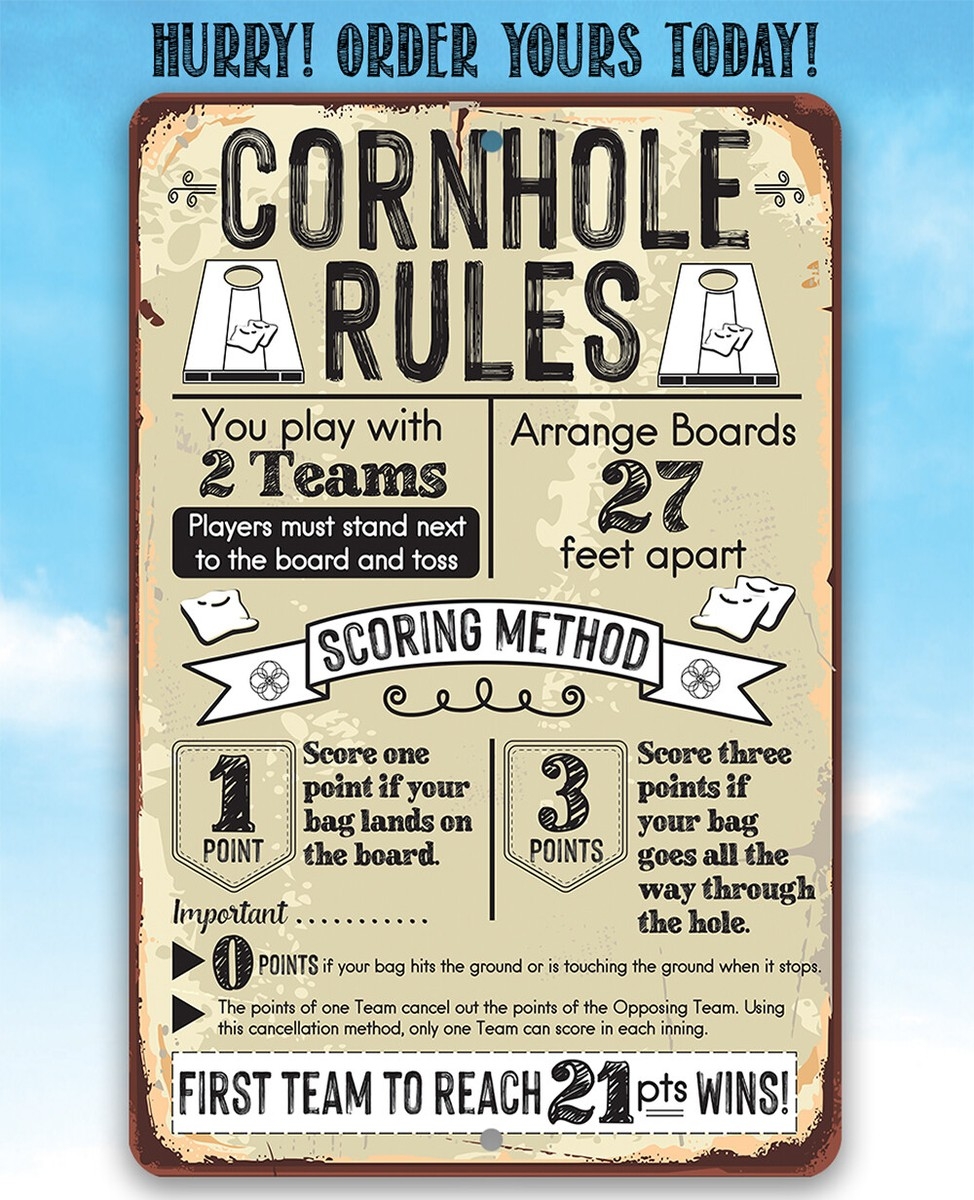 Metal Sign Cornhole Rules Backyard Playground Cornhole Event Competition Decor EBay