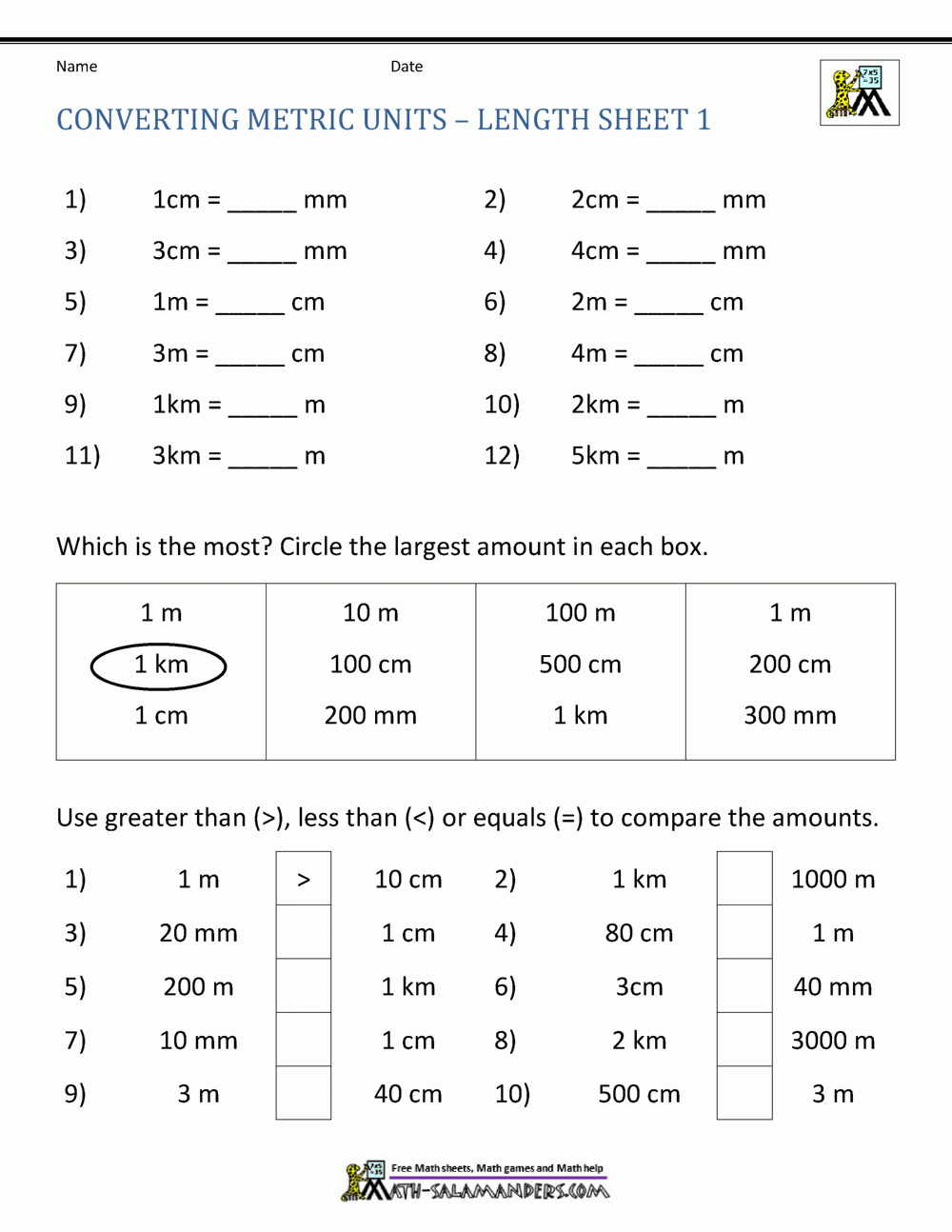 Metric System Quiz Printable
