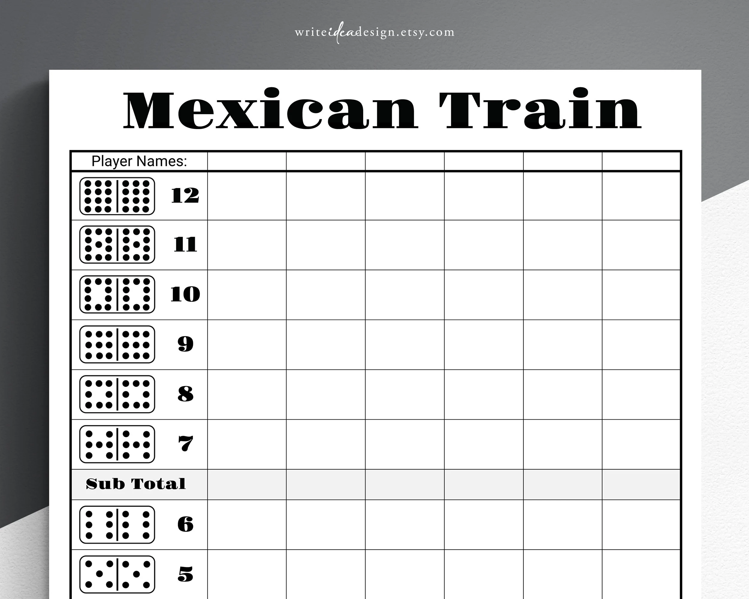 Printable Domino Score Sheets