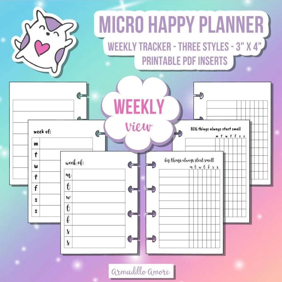 MICRO HP Happy Planner Notes Weekly Digital Printable Insert Simple Calligraphy Includes Tracker And Week At A Glance Overview 1056 Etsy