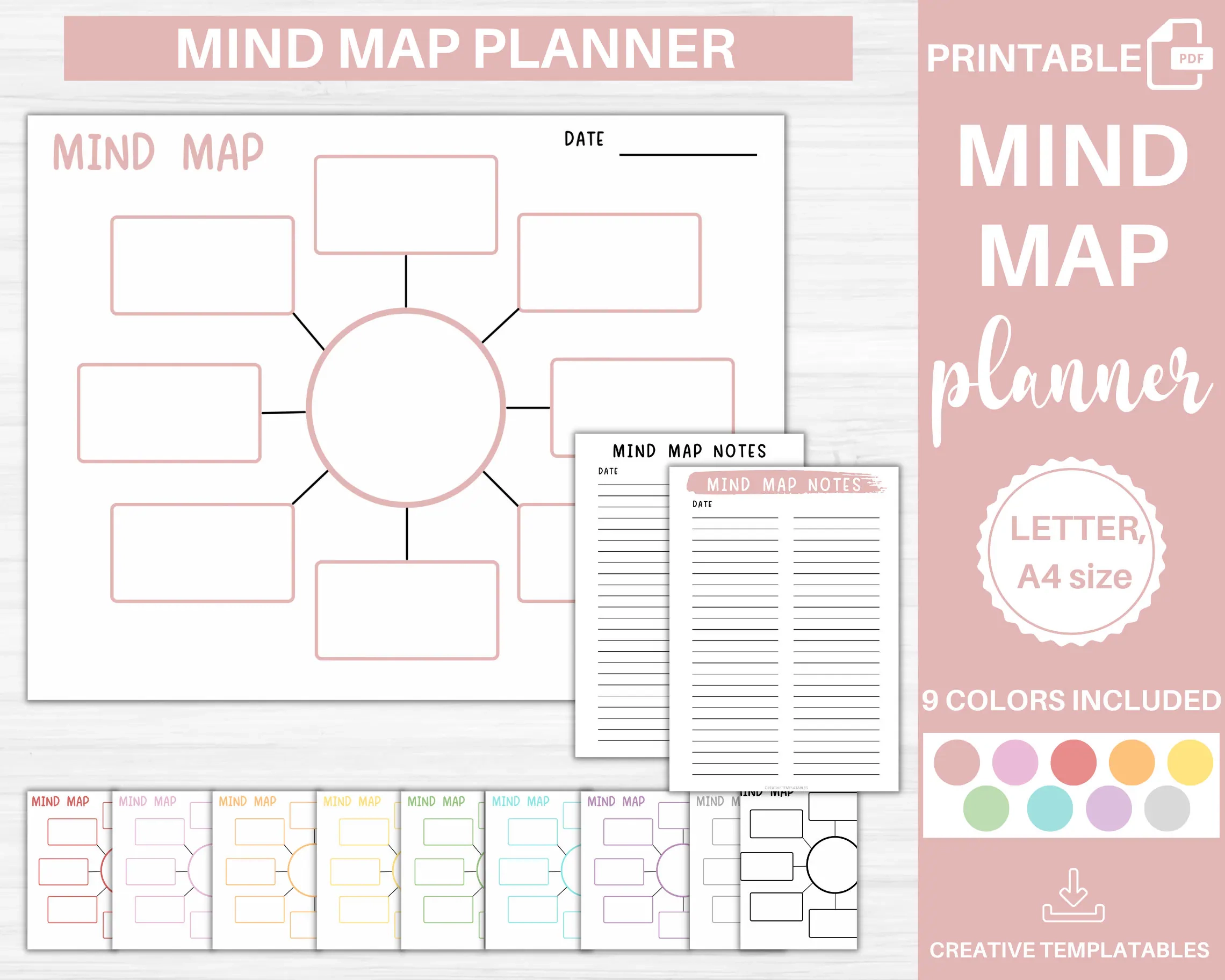Mind Map Planner Printable Mind Map Template Study Guide Idea Map Visual Action Plan Brainstorm Map Visual Map Idea Board 2 Etsy