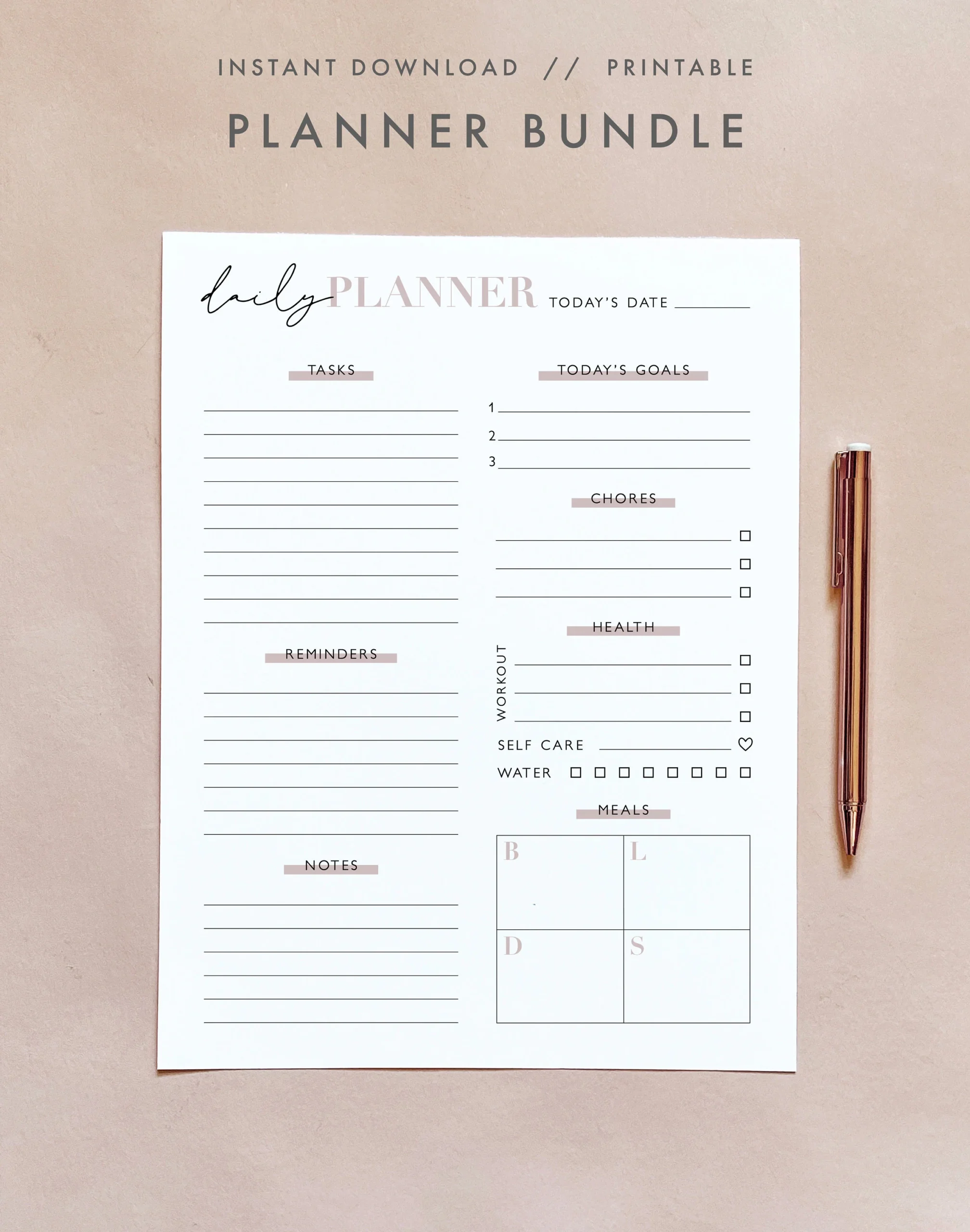 Minimalist Planner Bundle Daily Weekly Monthly Planner Notes Calendar Planner Printable Undated Planner Template Instant Download Etsy
