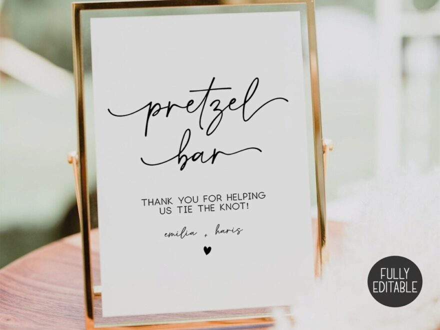 Minimalist Pretzel Bar Wedding Template Sign tie The Knot Sign Modern Minimalist Favors Bar Sign editable Printable Pretzel Bar Sign Etsy