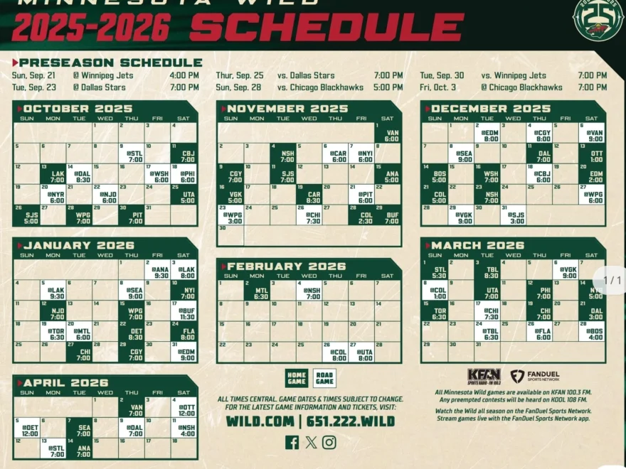 Minnesota Wild Announces 2025 26 Regular Season Schedule R wildhockey