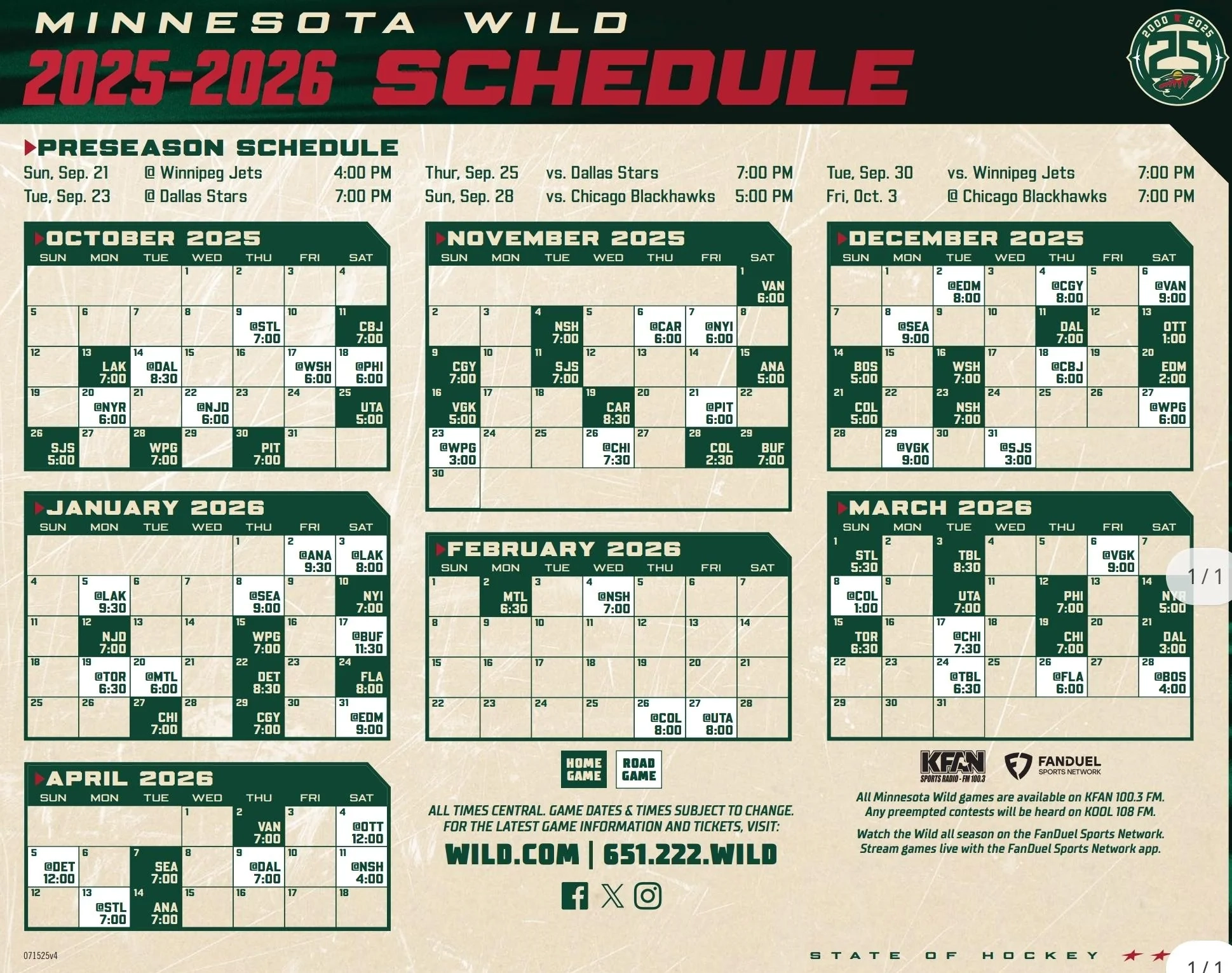 Minnesota Wild Announces 2025 26 Regular Season Schedule R wildhockey