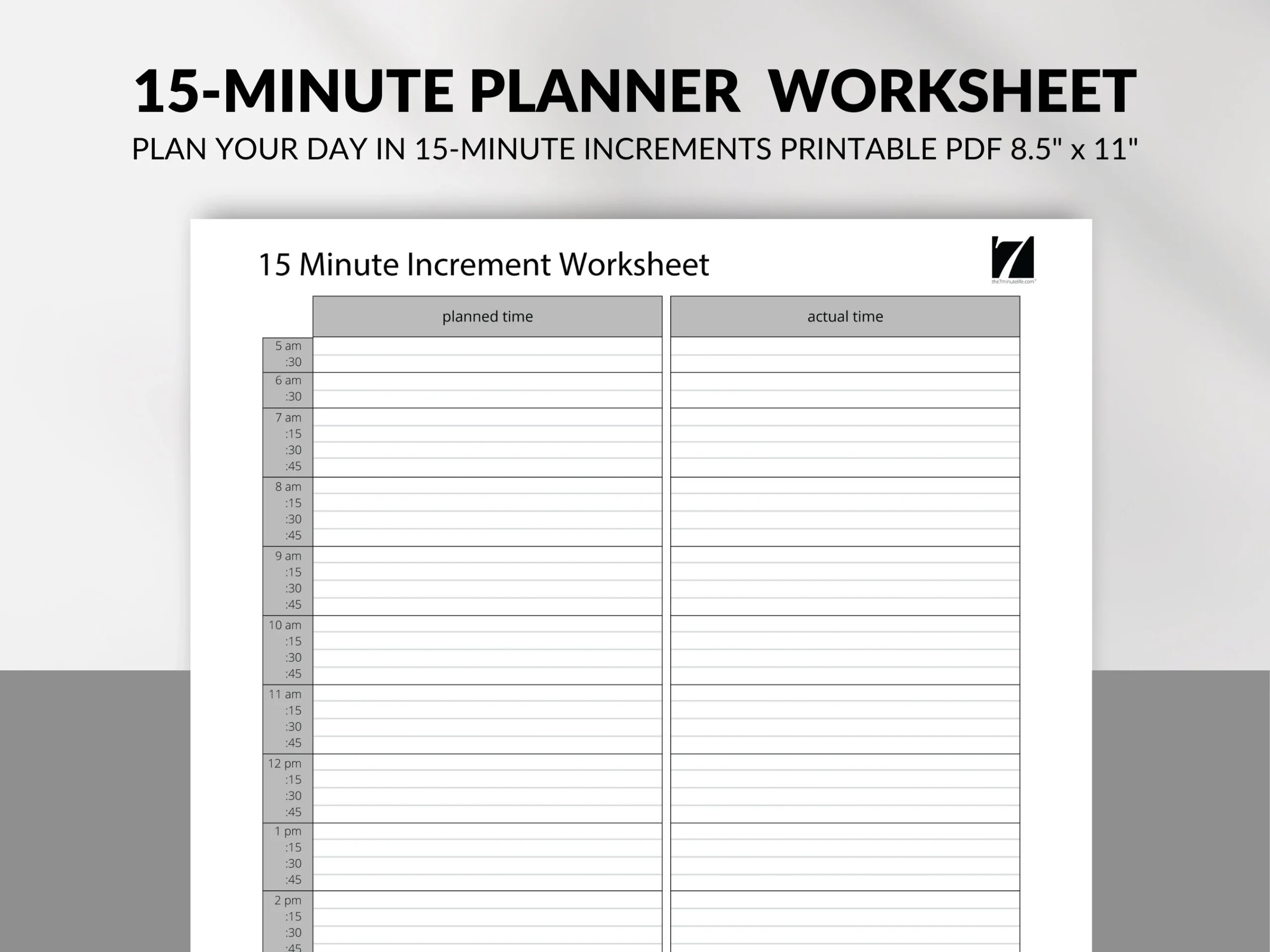Printable Planner 2026 15 Minute Increments