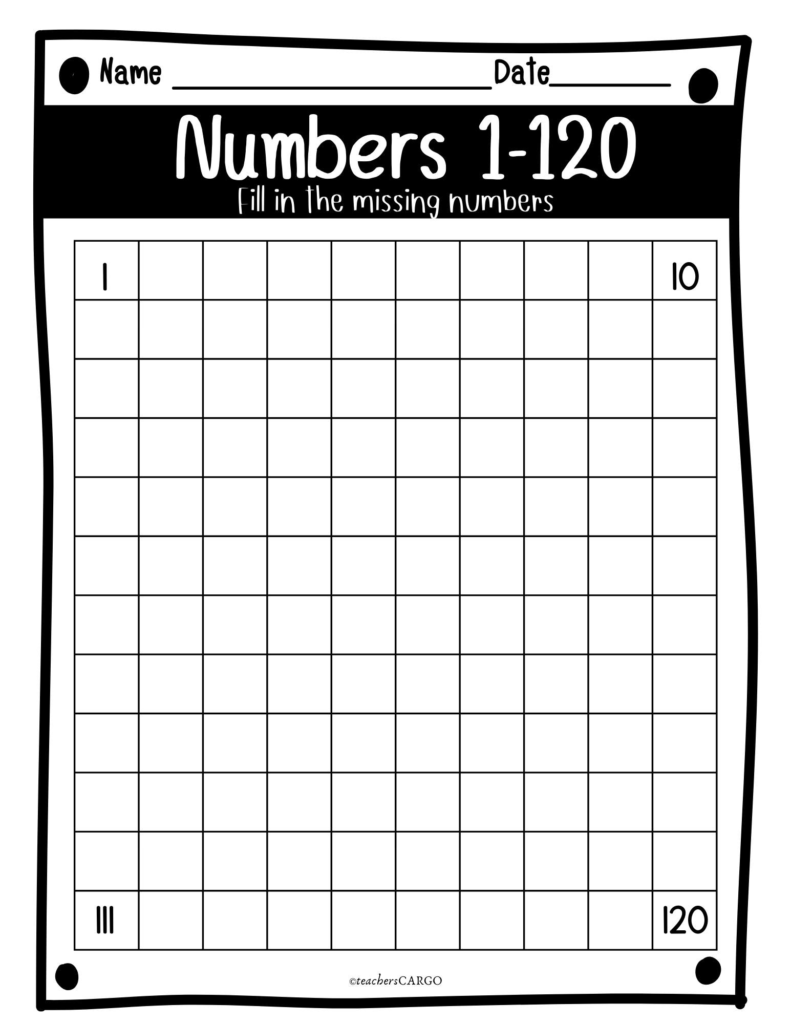 Free Printable Blank 1-120 Chart