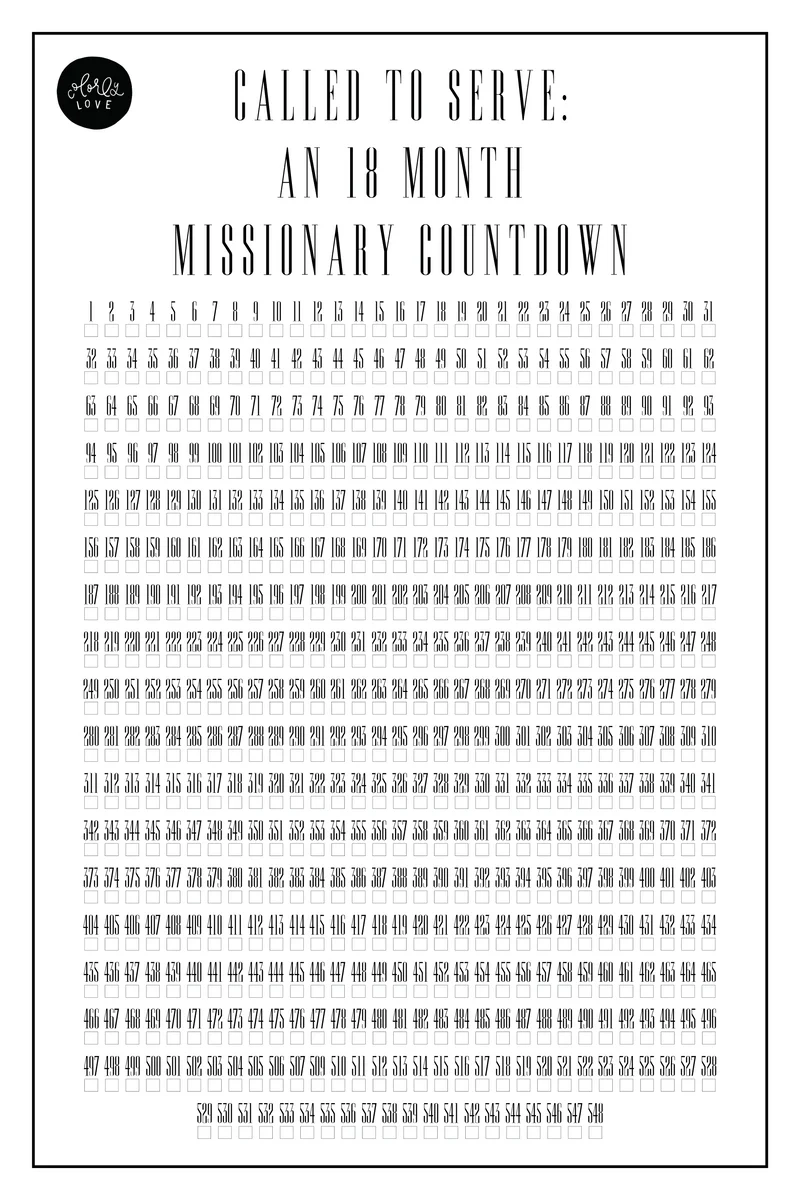 Missionary Countdown Chart Colorly Love