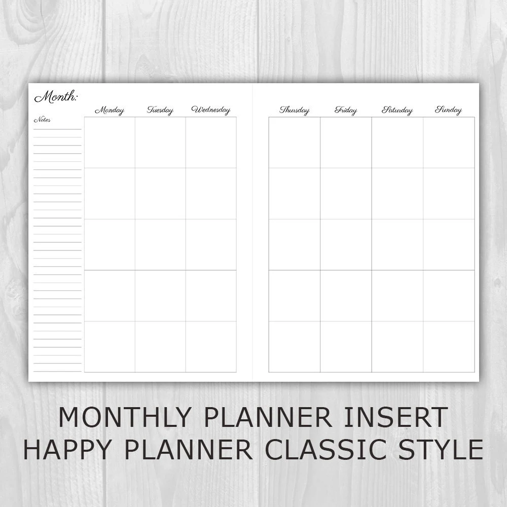Monthly Planner Printable Happy Planner Classic Style Undated Monday Start Month On 2 Pages Etsy