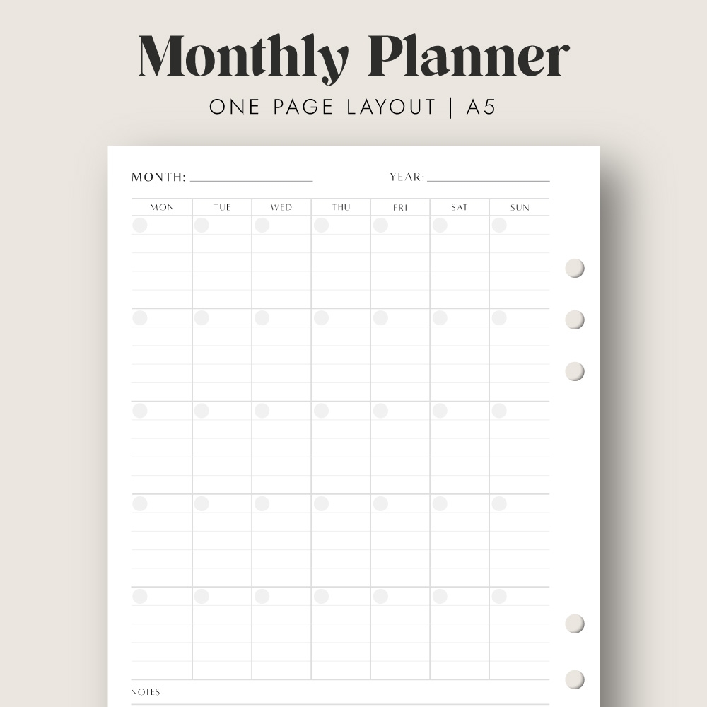 One Page Monthly Planner Printable One Page Monthly Planner Printable