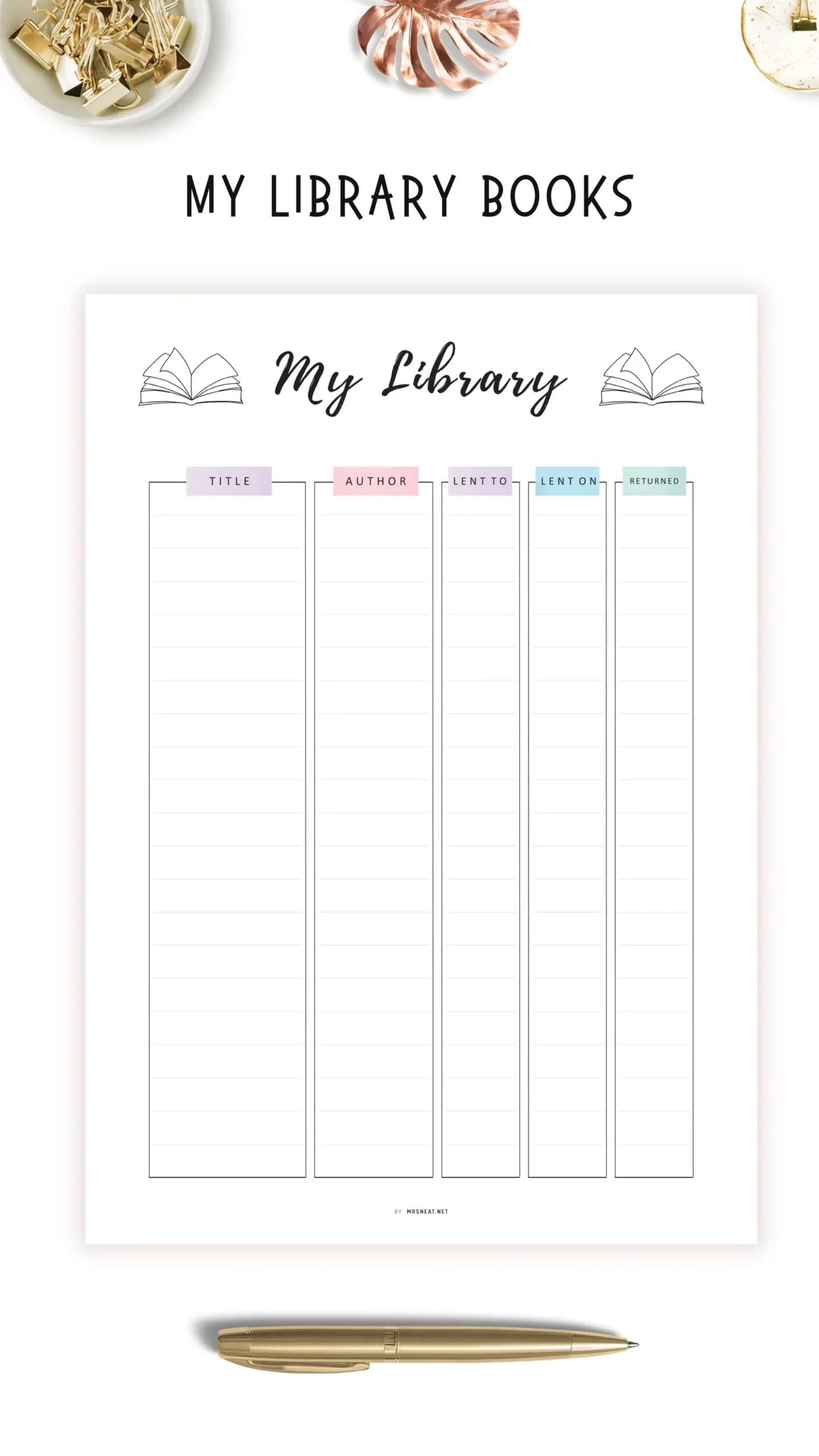 My Library Book Tracker Template Printable M432 Mrsneat