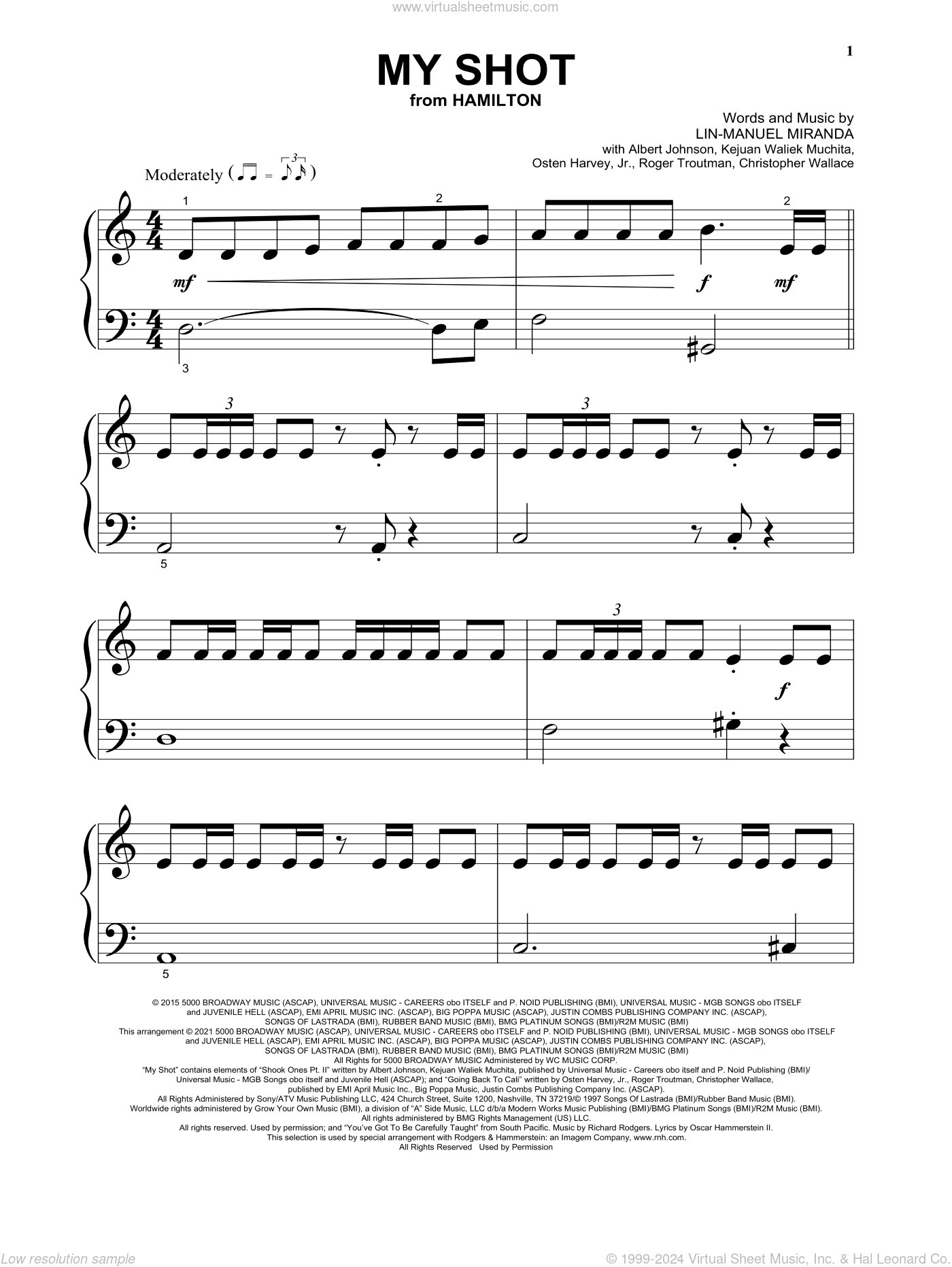 My Shot from Hamilton beginner Sheet Music For Piano Solo