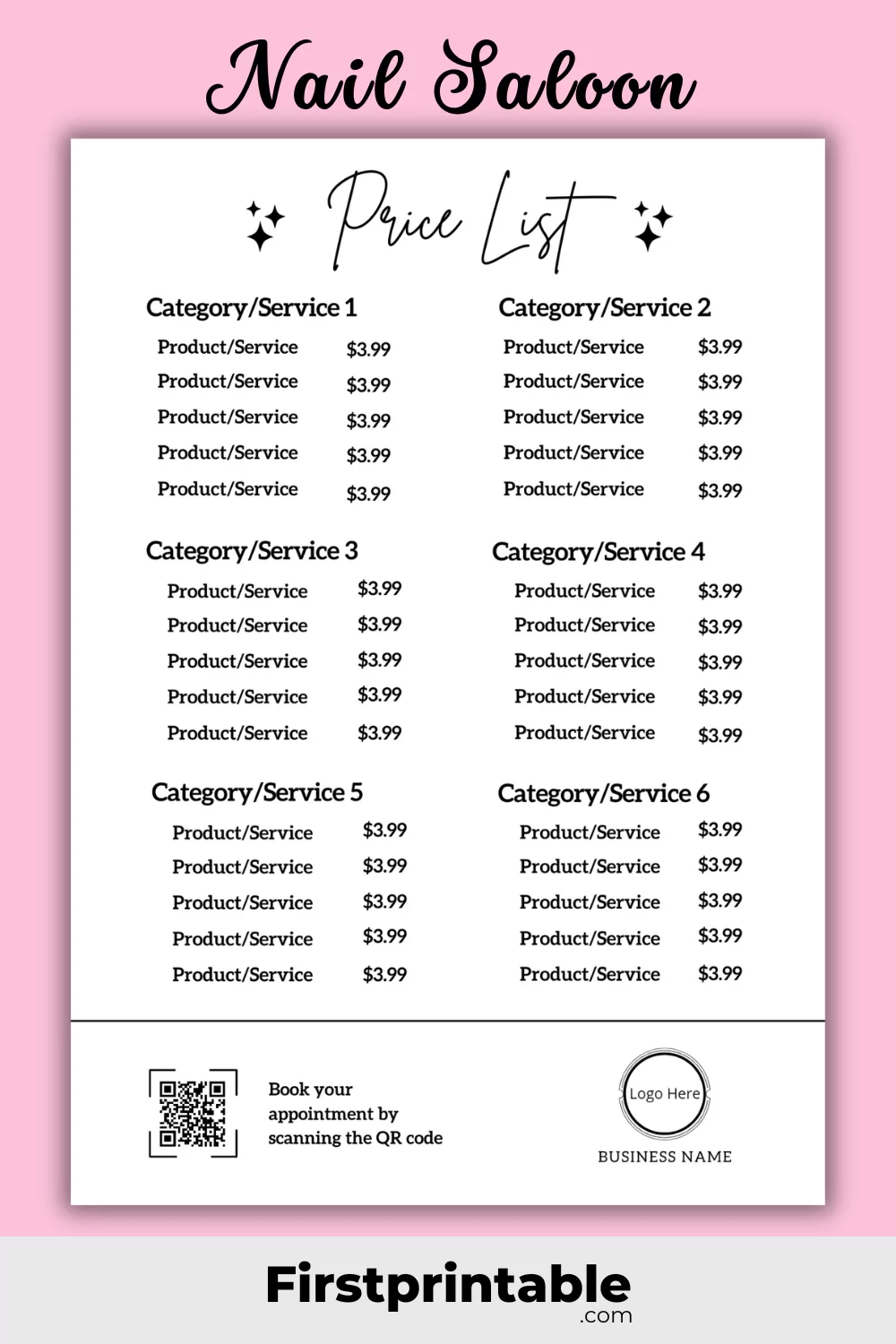 Printable Nail Salon Price List Template