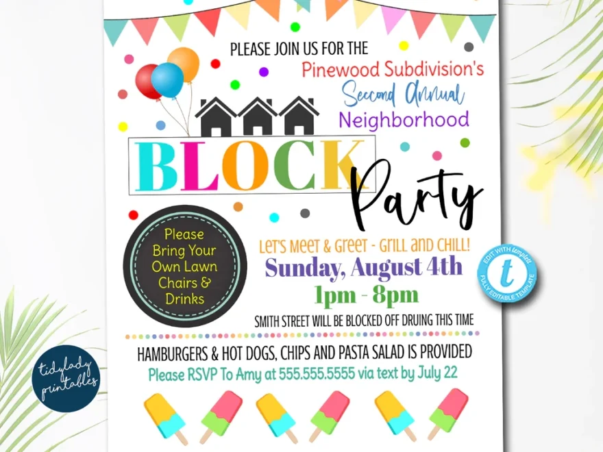 Neighborhood Block Party Invite Flyer TidyLady Printables
