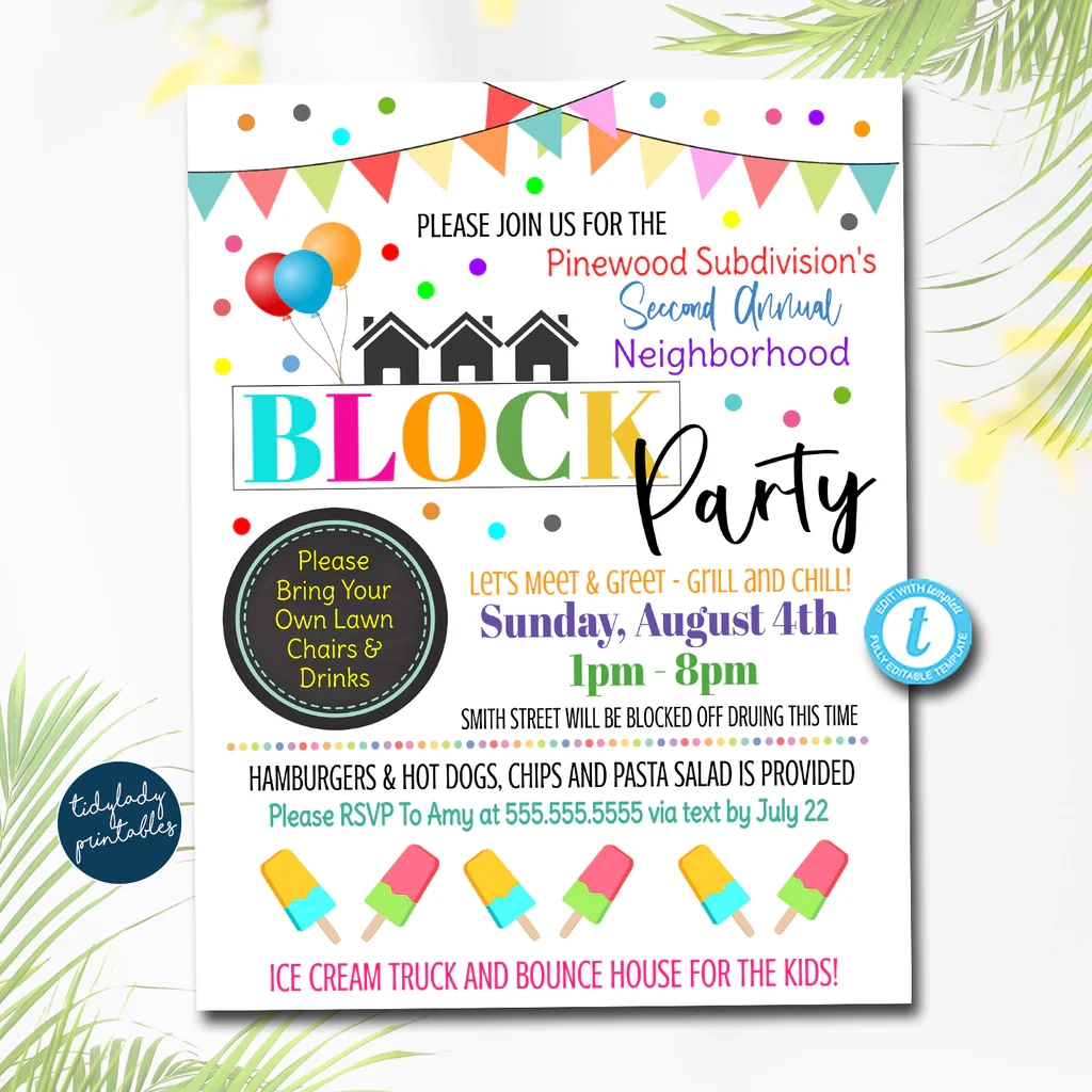 Neighborhood Block Party Invite Flyer TidyLady Printables