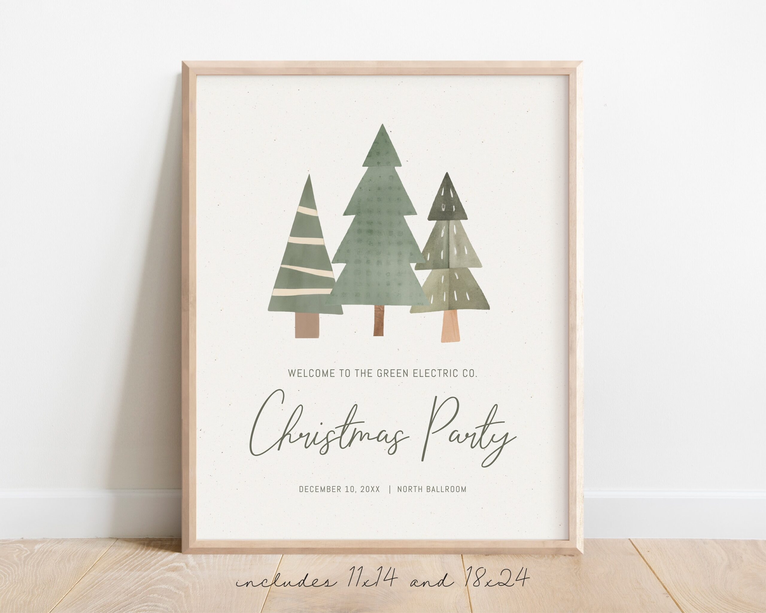 Neutral Christmas Party Sign Minimalist Holiday Party Welcome Sign Nordic Trees Entrance 2 Sizes EDITABLE Template DIY Etsy